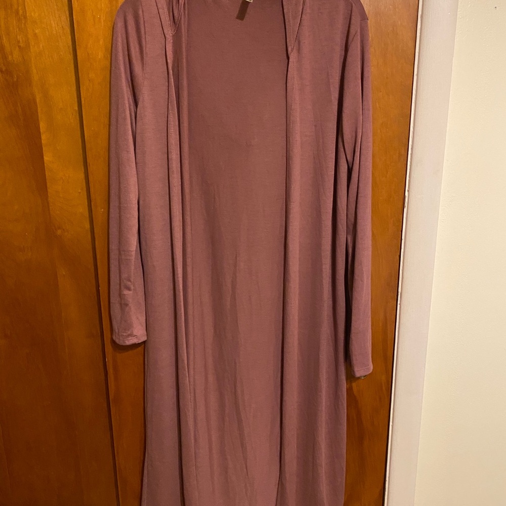 Lyss Loo Dusty Rose Long Sleeve With Hoodie Stylish Duster Women’s Size Medium - Picture 4 of 5